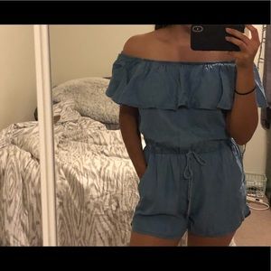 Denim off the shoulder romper